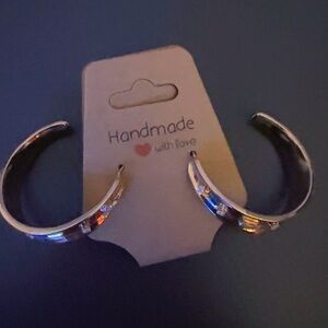 Handmade Silver Hoop Earrings with Gem Accents